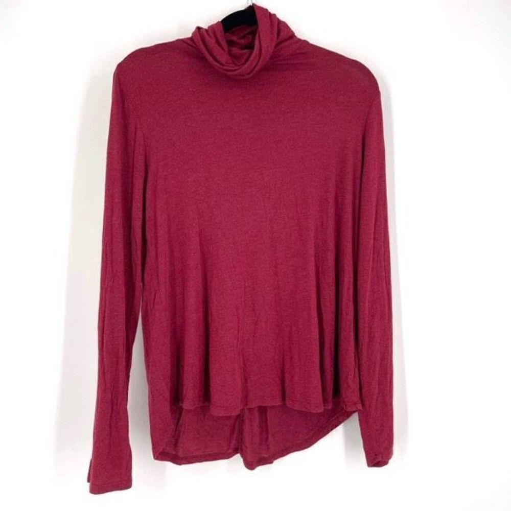 Prana Women's Cowl Neck Stretch High Low Hem Long Sleeve T-Shirt Red Size Large